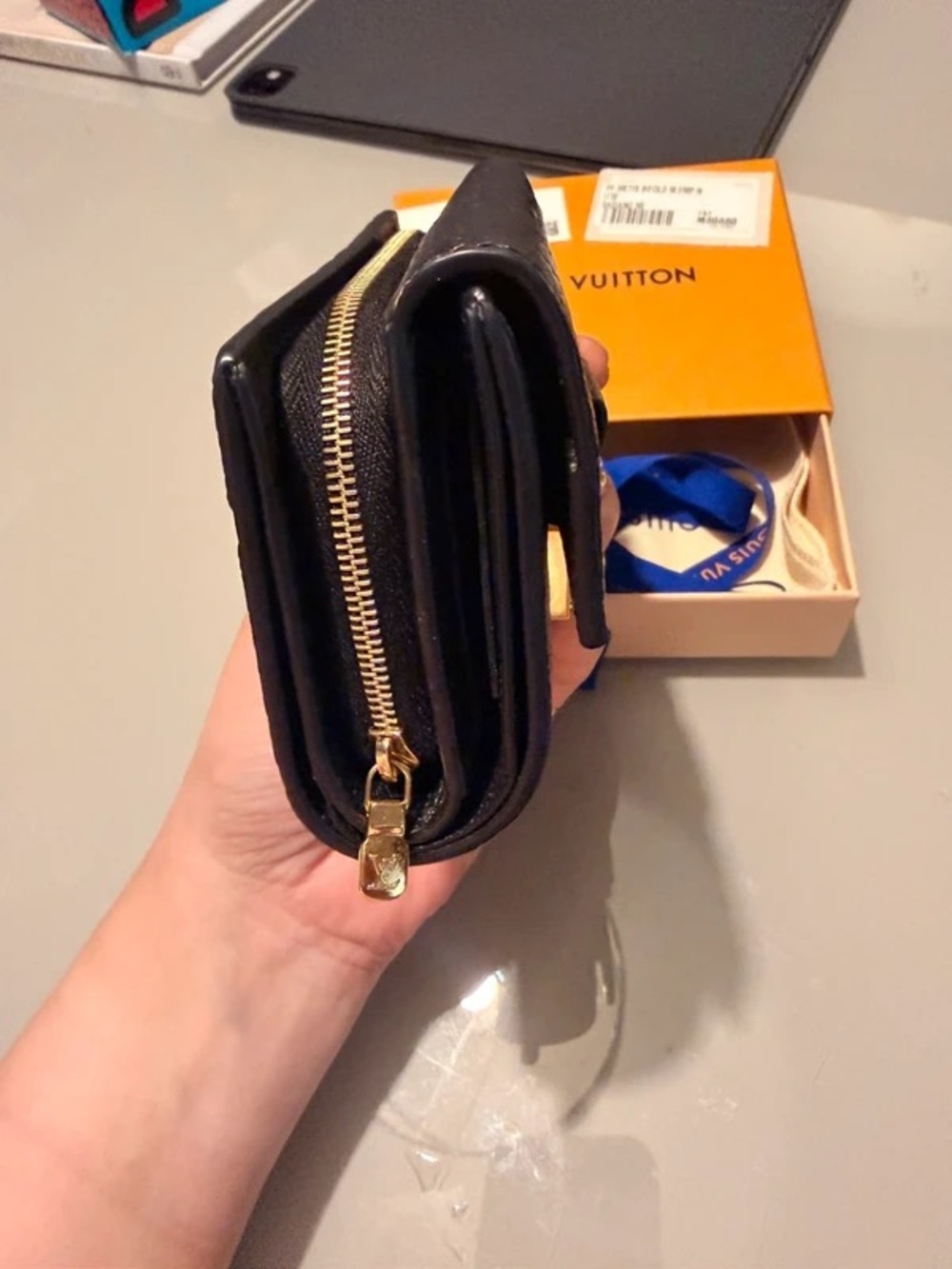Louis Vuitton Black Embossed Monogram Leather Wallet with Gold Hardware - Picture 10 of 13